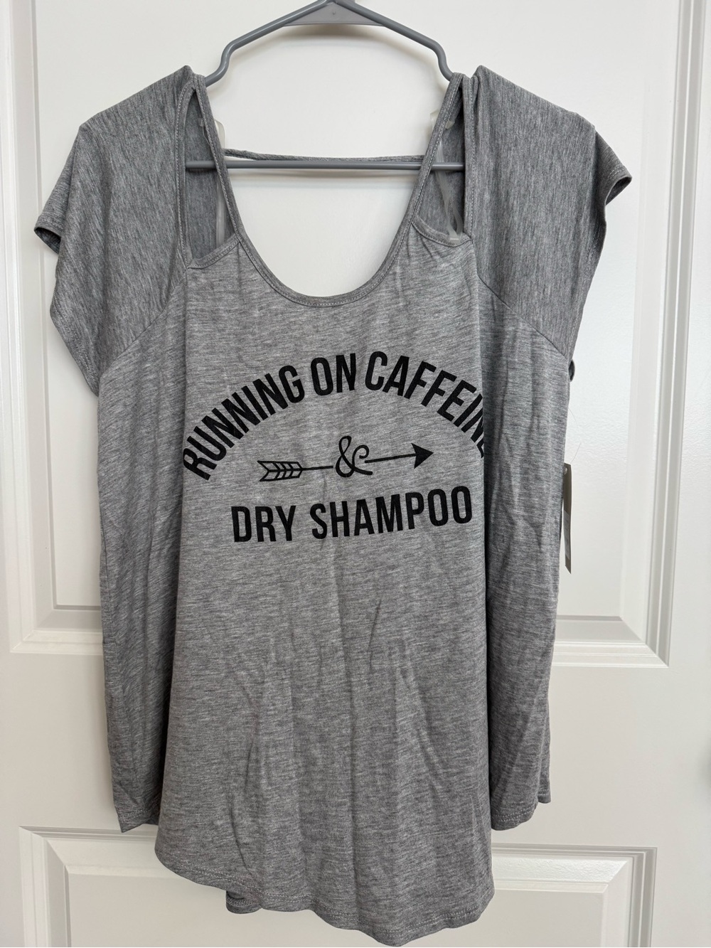 Francesca's Collections Gray 'Running On Caffeine & Dry Shampoo' Graphic Tee